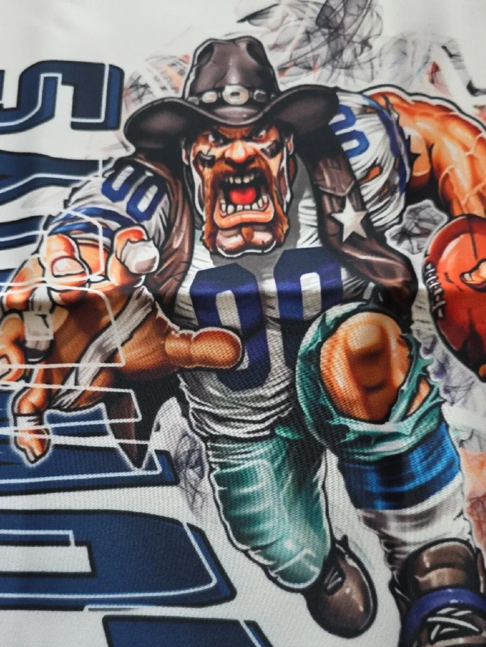 Cowboy Football Player Graphic Throw Pillow Case - Blue, Green, Orange